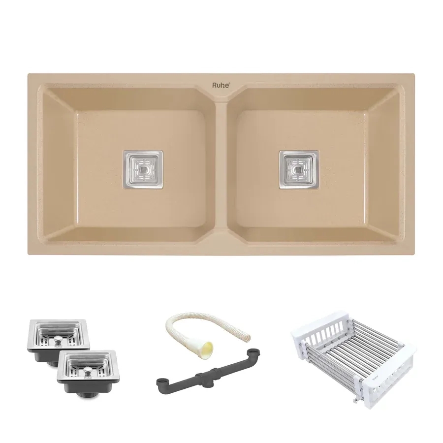 Ruhe Quartz Double Bowl Kitchen Sink 37 X 18 X 9 Inches - Tan by Ruhe : Colours available: Tan 12 1