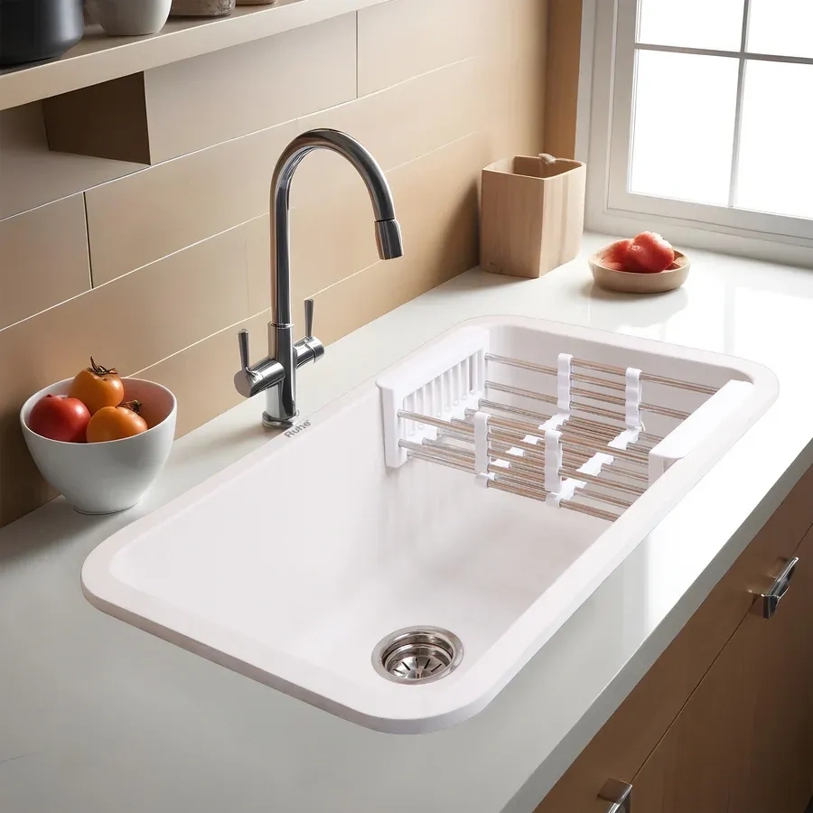 Ruhe Quartz Single Bowl Kitchen Sink 31 X 19 X 9 Inches - White by Ruhe : Colours available: White