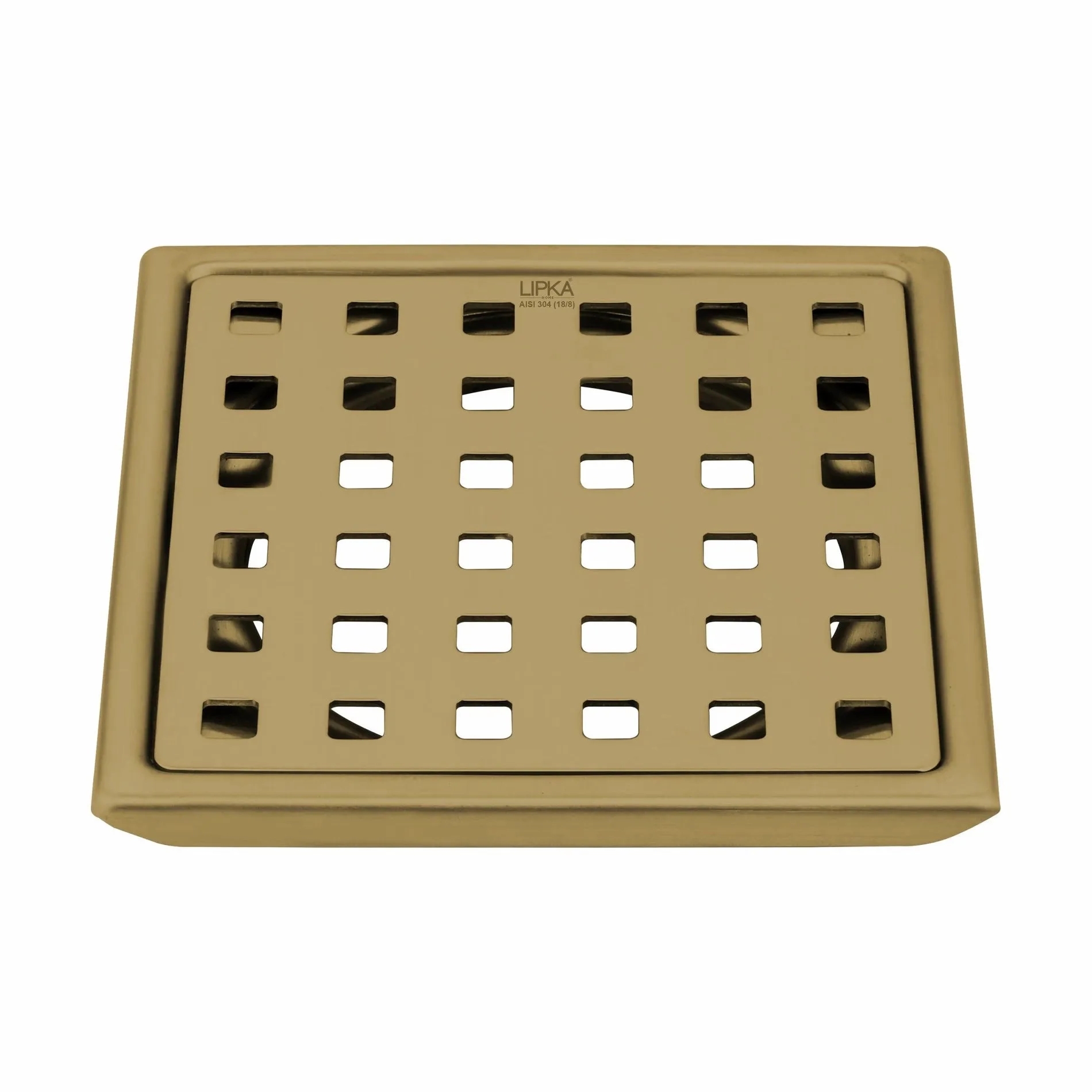Red Exclusive Square Floor Drain in Yellow Gold PVD Coating (6 x 6 Inches)