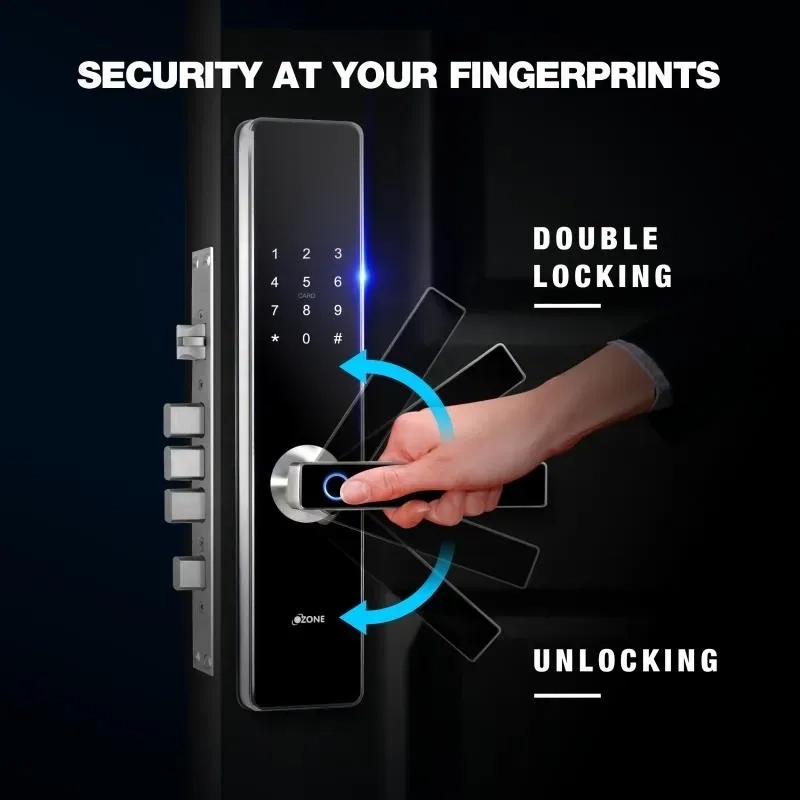 Ozone Smart Bluetooth Lock for Wooden & Metal Doors, 4-Way Access, OzoLife App, Fingerprint, Password, RFID Card, 35-100 mm Door Thickness, Free Installation, 2 Years Warranty (Black | Satin Chrome) by Ozone : Colours available: Black, Chrome 3 3