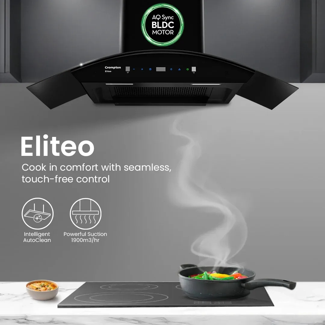 Crompton Eliteo Curv Filterless Chimney 90cm by Crompton : Colours available: Black 9 1