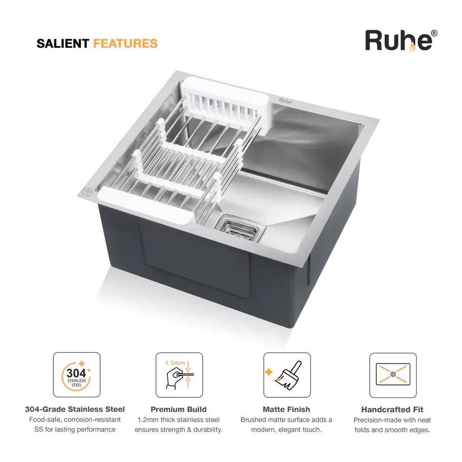 Ruhe Handmade Single Bowl Kitchen Sink - 21 X 18 X 10 Inches by Ruhe : Colours available: Silver 2 3