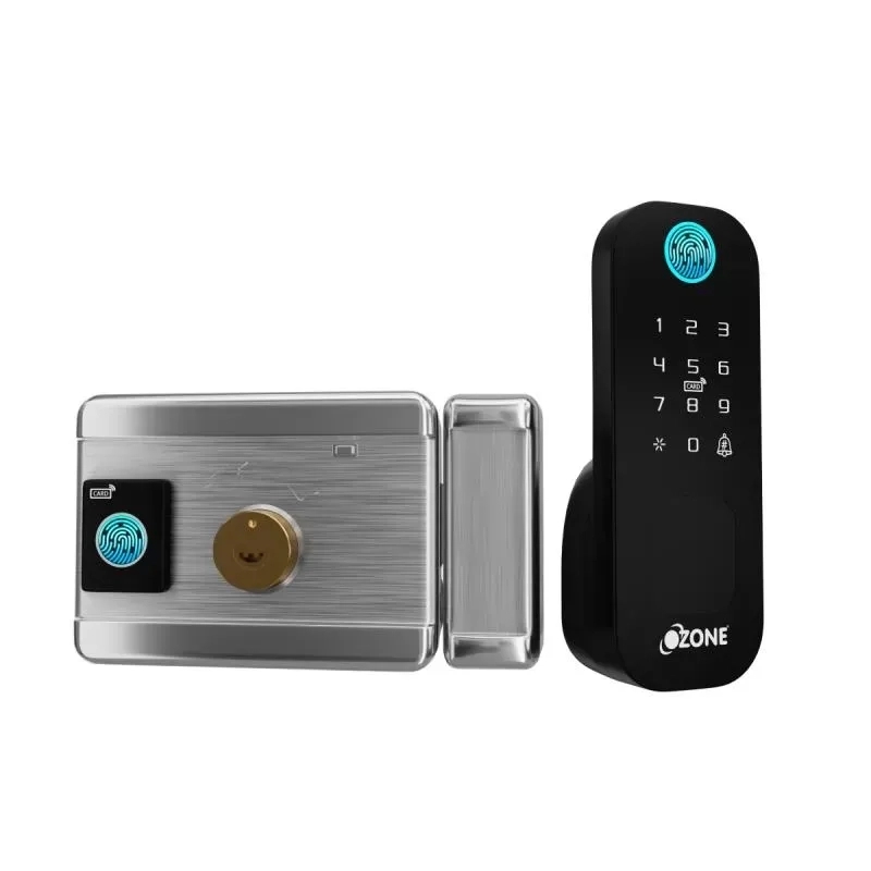 Ozone Double-sided Fingerprint Rim Lock for Wooden & Metal Doors by Ozone for Bedroom, Office : Colours available: Black