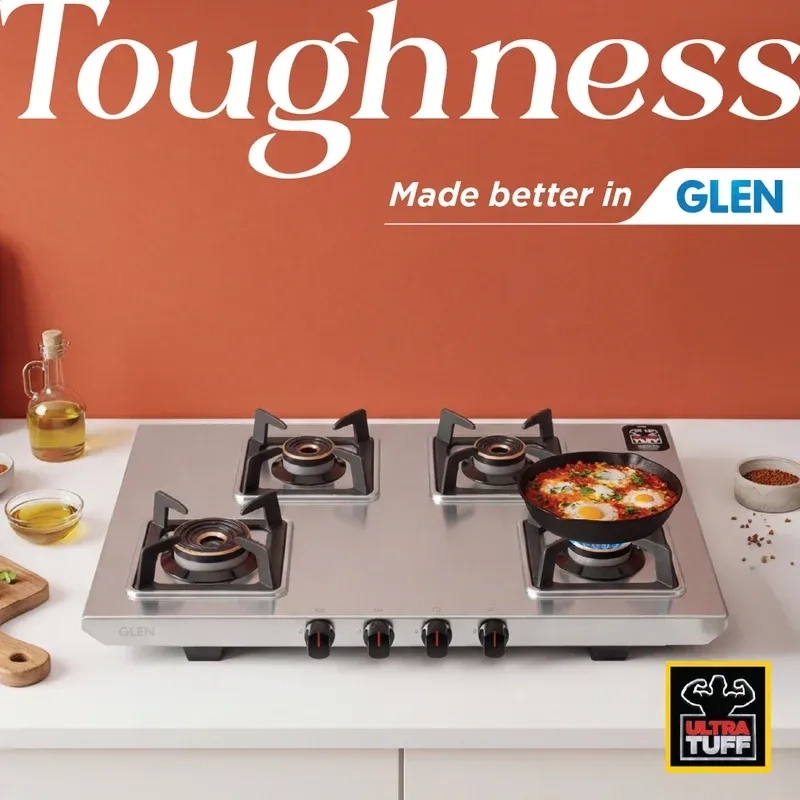 Glen 4 Burner Ultra Tuff Stainless Steel Gas Stove with Multi Ring Forged Brass Burner & Drip trays (CT1054UTDTSS) 1