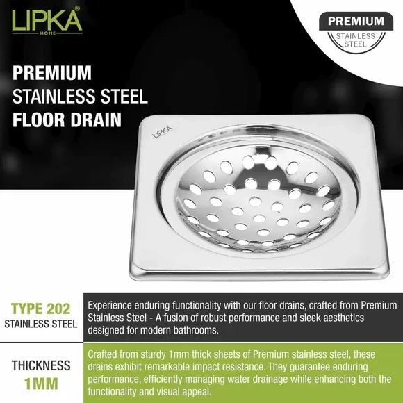 Lipka EON Square Floor Drain (6 x 6 Inches) 3