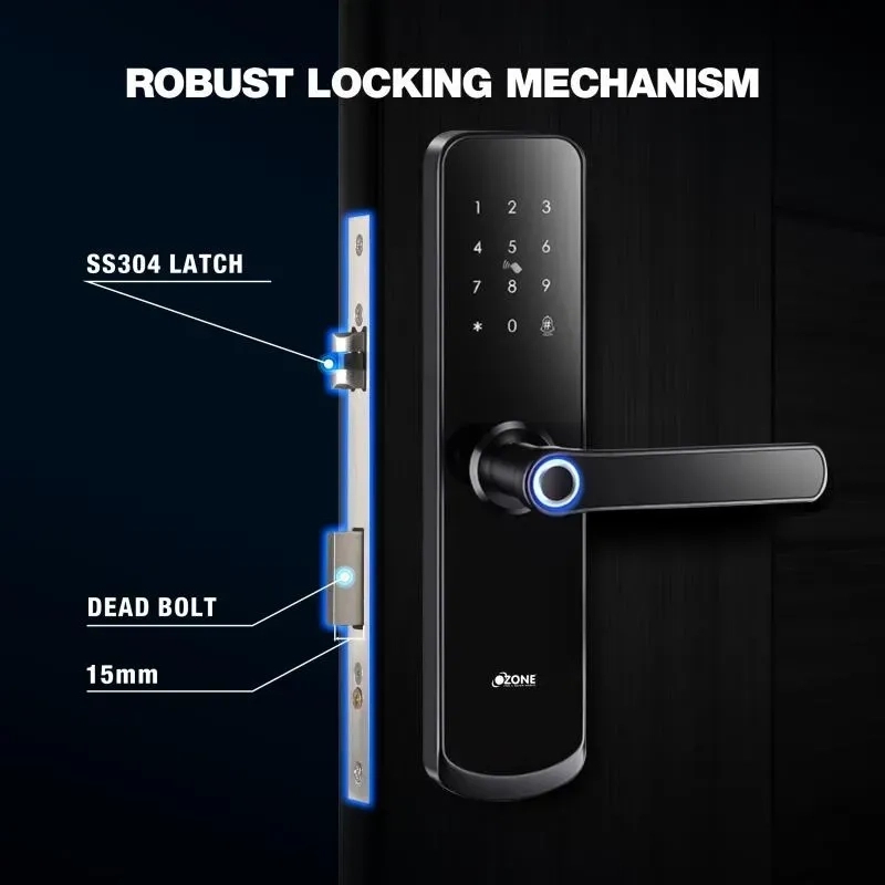 Ozone Smart Digital Lock for Wooden & Metal Doors - OZ-FDL-04-Std Black by Ozone for Entrance : Colours available: Black 3 4