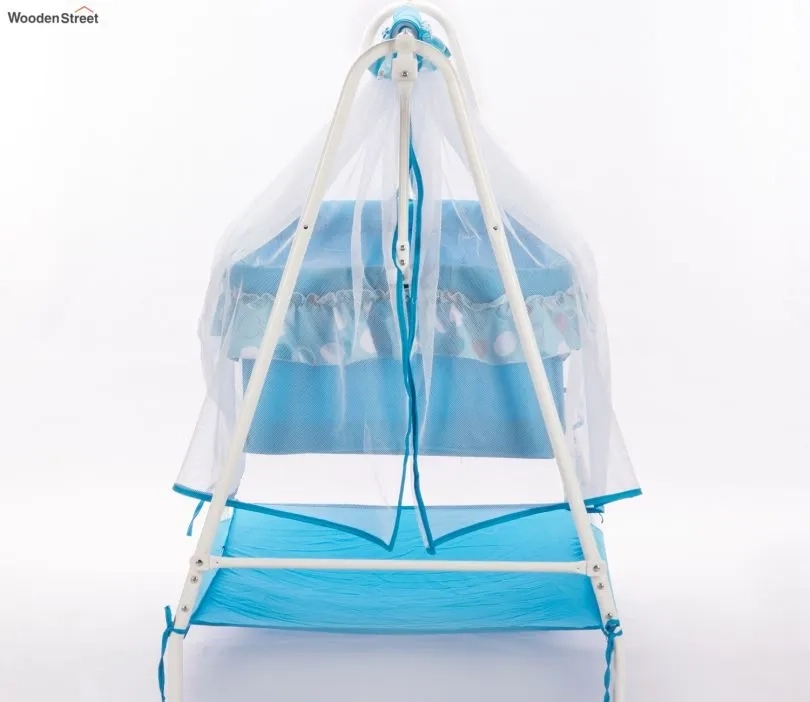 Wooden Street Desswith Maia Movable Steel with Mosquito Protection Net Baby Cot Blue 2