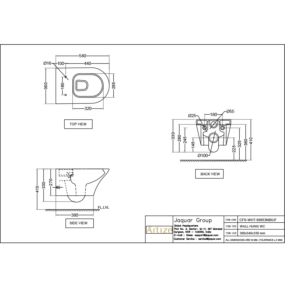 Artize Rimless Wall Hung WC – White Matt 1