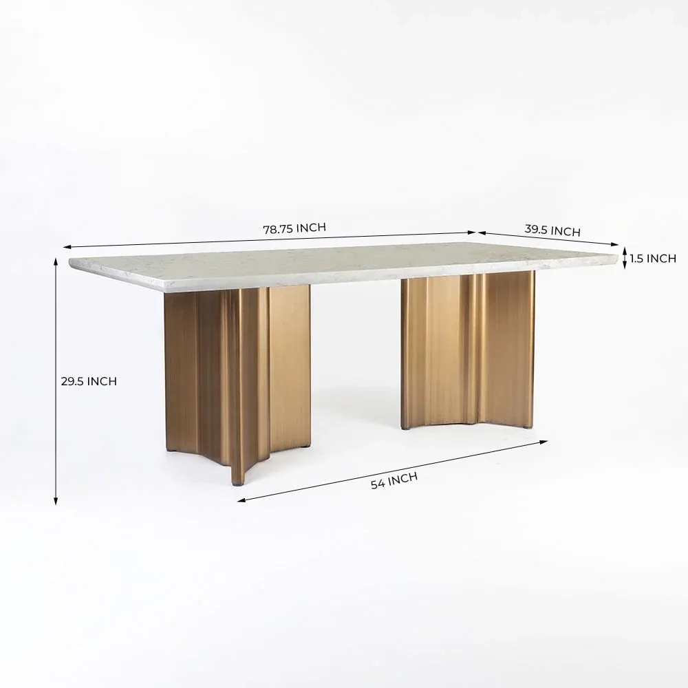 LivingShapes Omar Marble 8 Seater Dining Table with Iron - Brass / Baswada by Living Shapes : Colours available: GoldMattPVD, FloralWhite 1 4