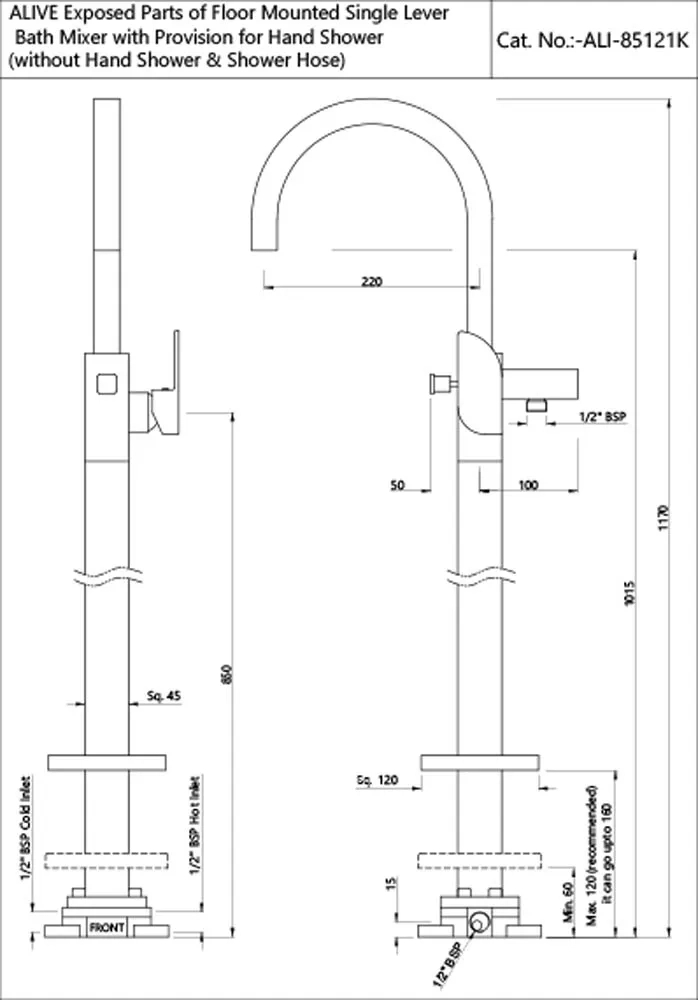 Exposed Parts of Floor Mounted Single Lever Bath Mixer - ALI-BCH-85121K by Jaquar : Colours available: BlackChrome 1 1
