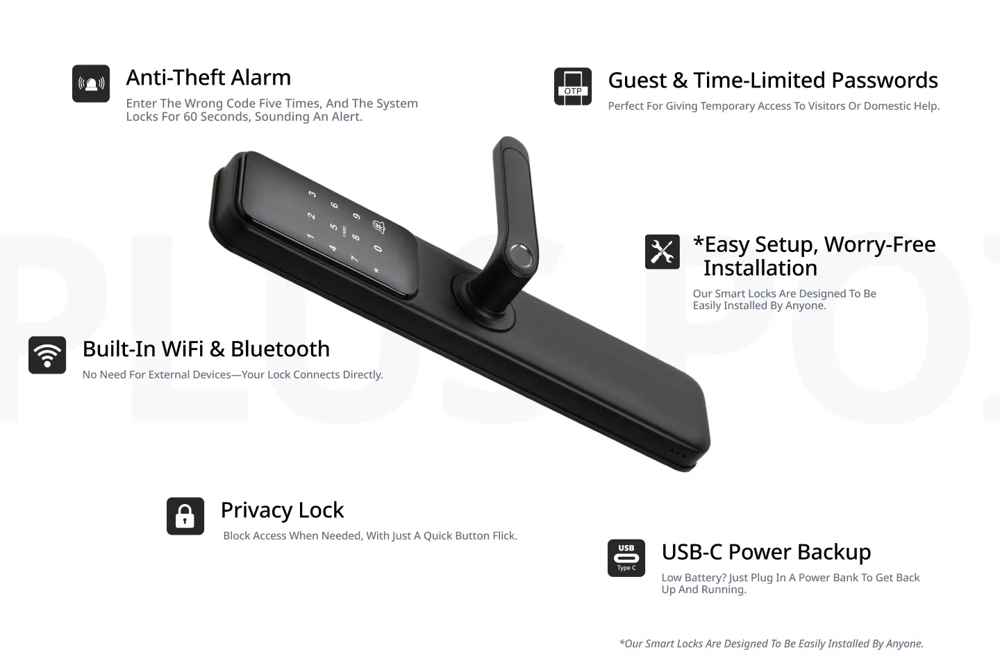 Plus Point Smart Door Lock - DGX by Plus Point for Home : Colours available: Black 1 1
