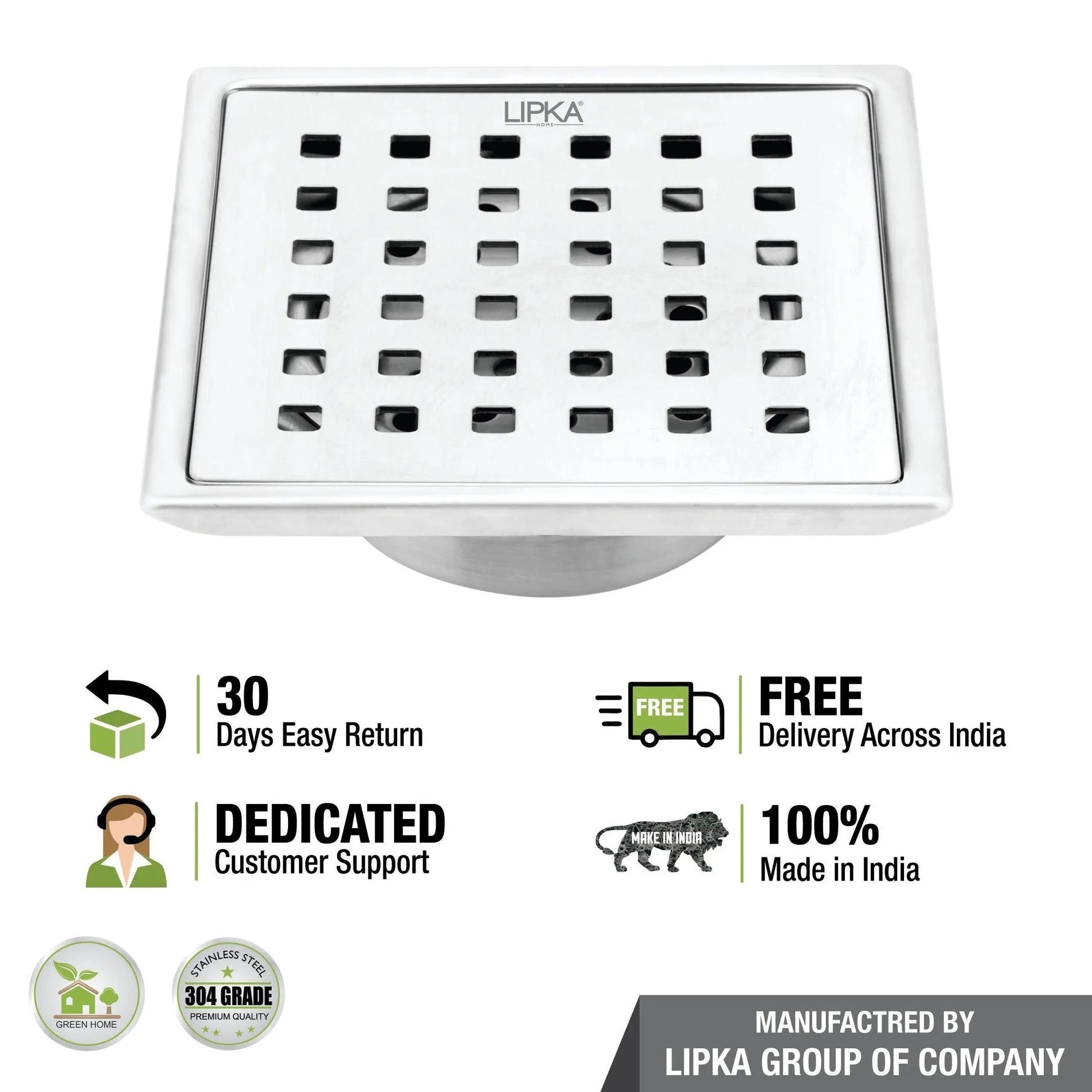 Lipka Red Exclusive Square Floor Drain (6 x 6 Inches) with Cockroach Trap 5