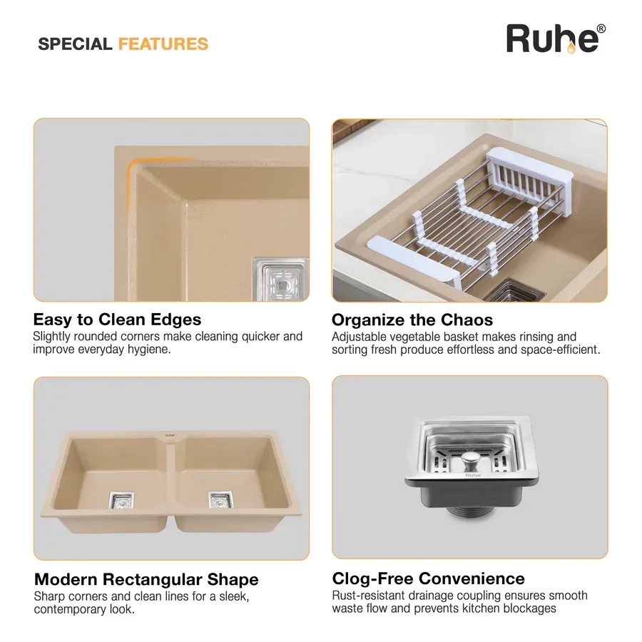Ruhe Quartz Double Bowl Kitchen Sink 37 X 18 X 9 Inches - Tan by Ruhe : Colours available: Tan 7 4