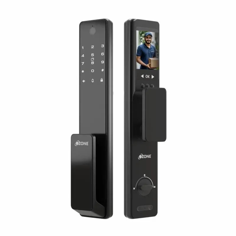 Ozone Smart Wi-Fi External Lock with Integrated HD Video Camera for Wooden & Metal Doors, 4-Way Access, OzoLife App, Fingerprint, Password, RFID Card, 40-100 mm Door Thickness, Free Installation, 3 Years Warranty (Black) by Ozone : Colours available: Black