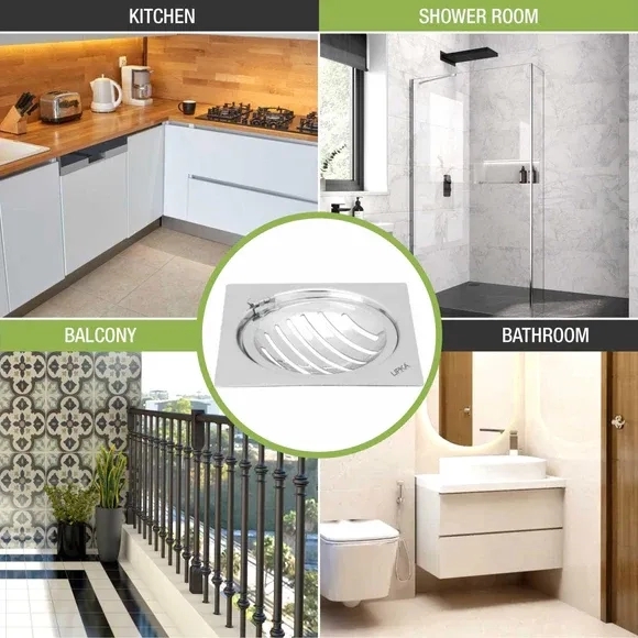 Lipka Eon Square Flat Cut Floor Drain with Classic Jali and Hinge (5 x 5 Inches) 4