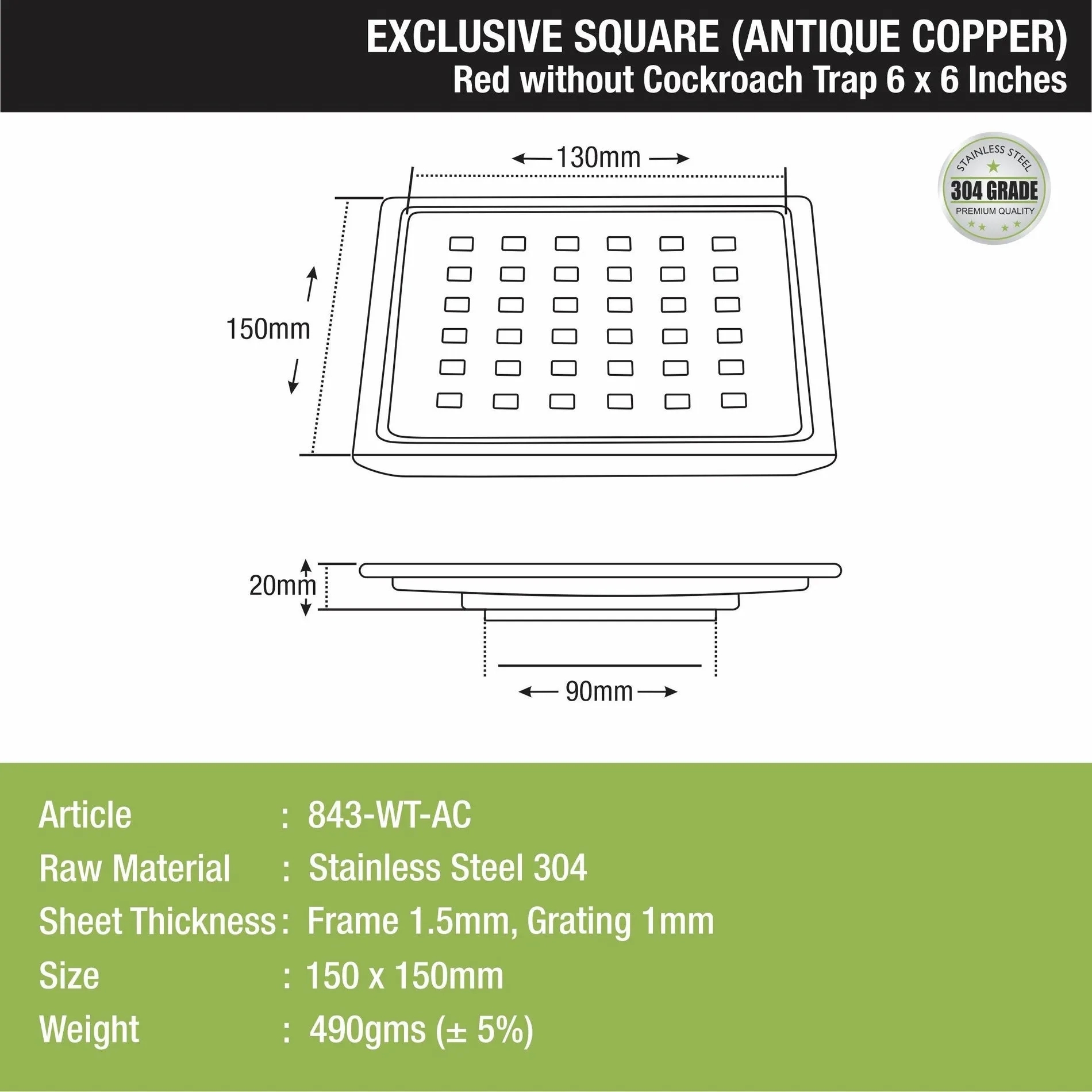 Lipka Red Exclusive Square Floor Drain in Antique Copper PVD Coating (6 x 6 Inches) 1