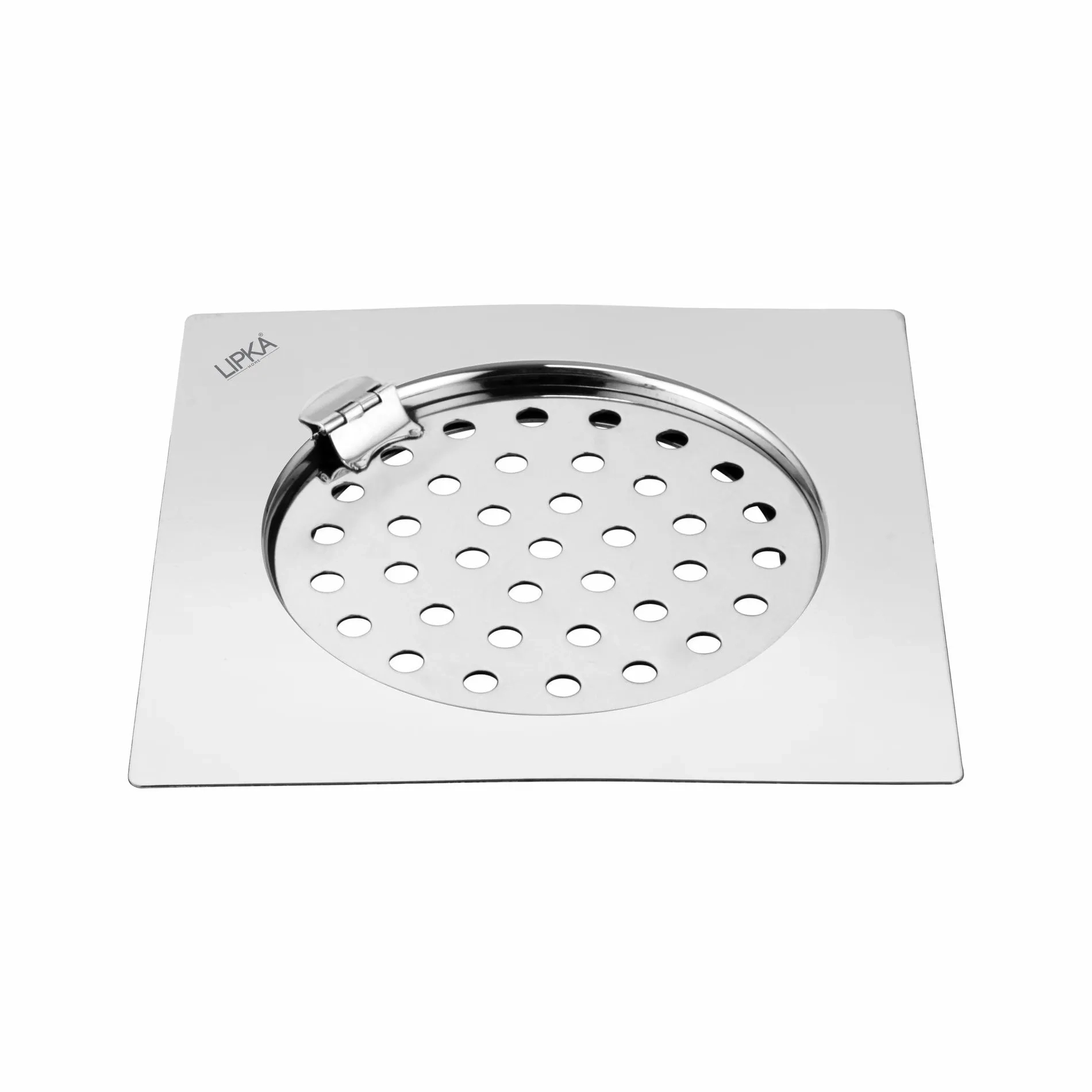 Lipka Eon Square Flat Cut Floor Drain with Plain Jali and Hinge (6 x 6 Inches)