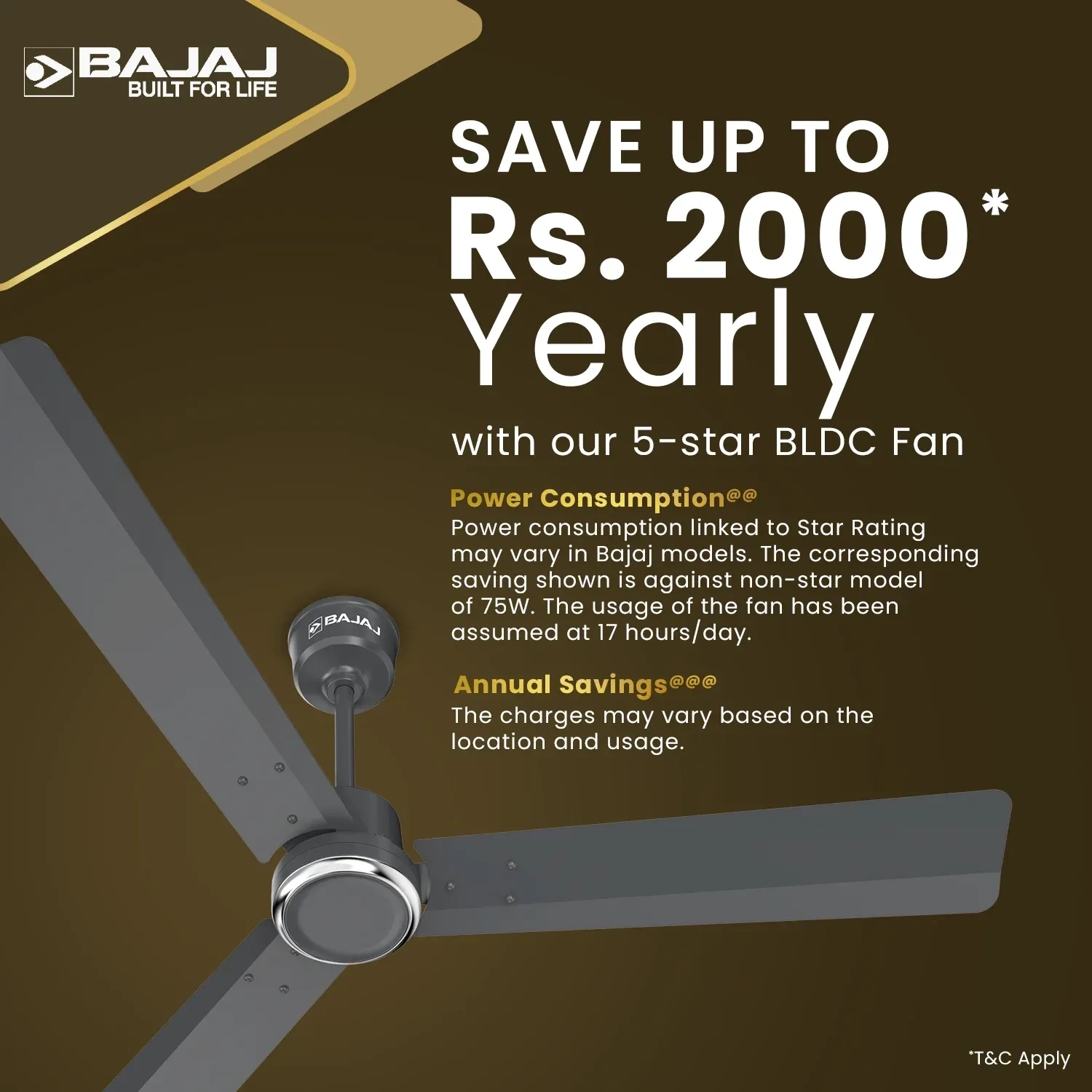 Bajaj Classico Sleek Plus 1200mm Ceiling Fan - Coal Grey by Bajaj : Colours available: SlateGray 2 5