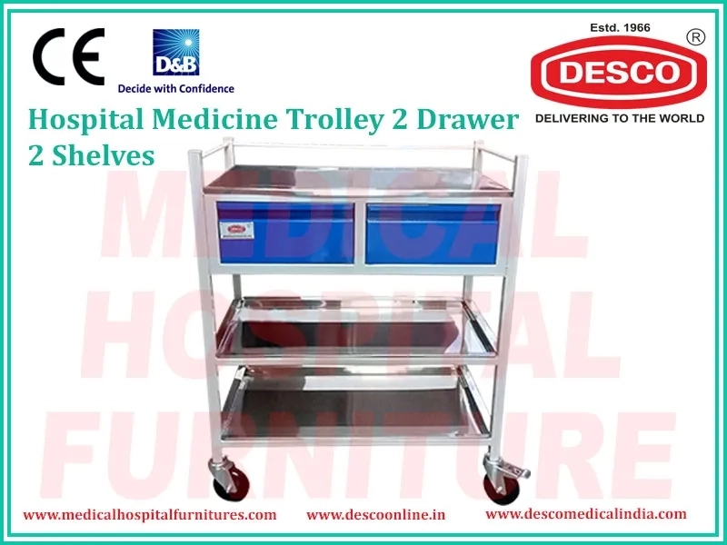 Desco Medicine Trolley 2 Drawer 2 Shelves by Desco : Colours available: Silver