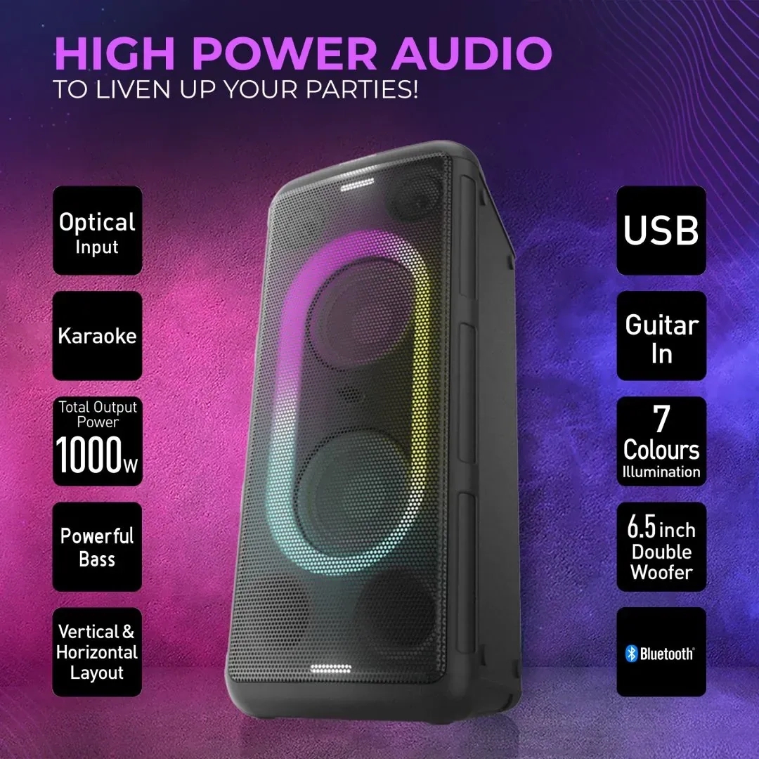 Panasonic SC-TMAX45 1000W Double Woofer Party Speaker | Bluetooth, USB, AUX connectivity | Mic & Guitar Jack by Panasonic : Colours available: Black 10 9