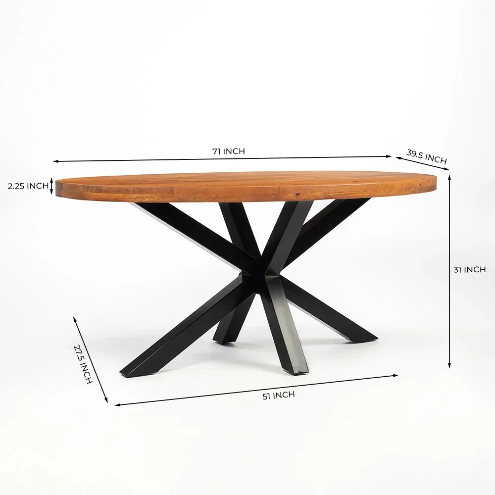LivingShapes Xerone Wooden 6 Seater Dining Table with Iron - Brown by Living Shapes : Colours available: Brown, Black 6 4