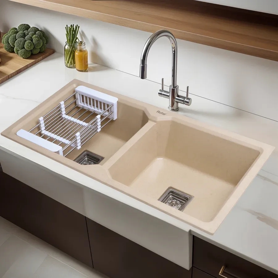 Ruhe Quartz Double Bowl Kitchen Sink 37 X 18 X 9 Inches - Tan by Ruhe : Colours available: Tan