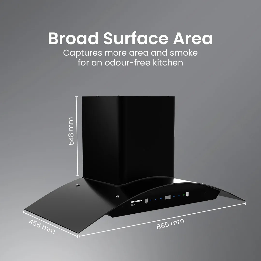 Crompton Eliteo Curv Filterless Chimney 90cm by Crompton : Colours available: Black 12 4