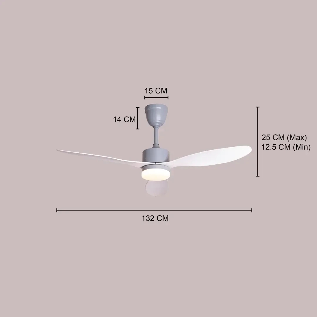 TheWhiteTeak Salzburg Story (132 cm Span, Grey Finish Metal Body, White Finish ABS Blades) 3 Colour Dimmable LED with Remote Control Ceiling Fan by White Teak : Colours available: Grey 11 9