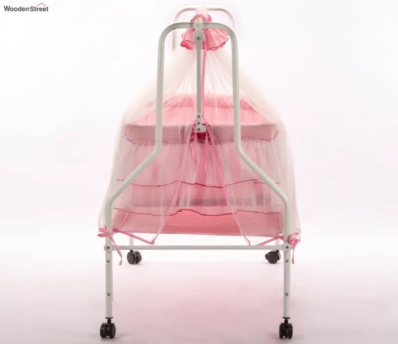 Wooden Street Maia Mosquito Protection Net Movable Steel Baby Cot Pink 2