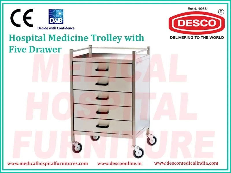 Desco Medicine Trolley with Five Drawer by Desco
