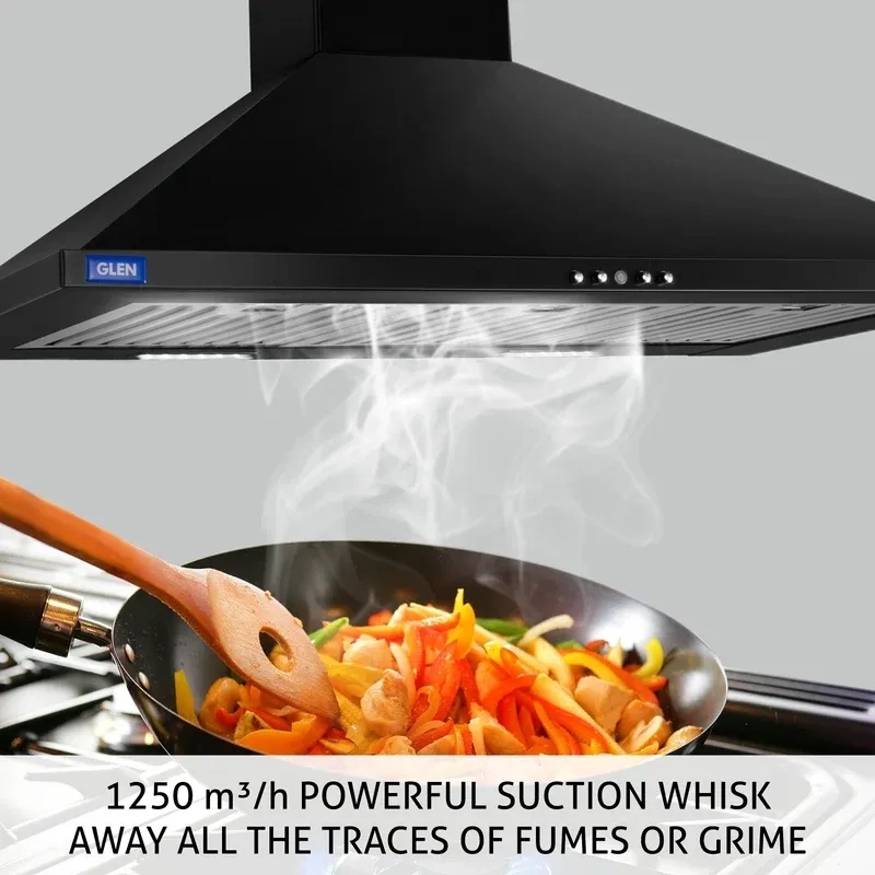 Glen Electric Kitchen Chimney, Pyramid Shape Baffle Filters 90cm 1250 m3/h - Black (6054 BL 90) 4
