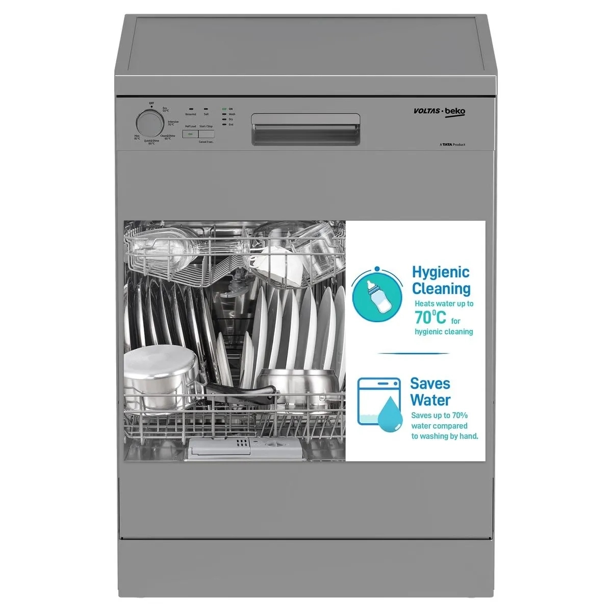 Voltas 14PS Full Size Dishwasher -  Free Standing by Voltas : Colours available: Silver 2 1