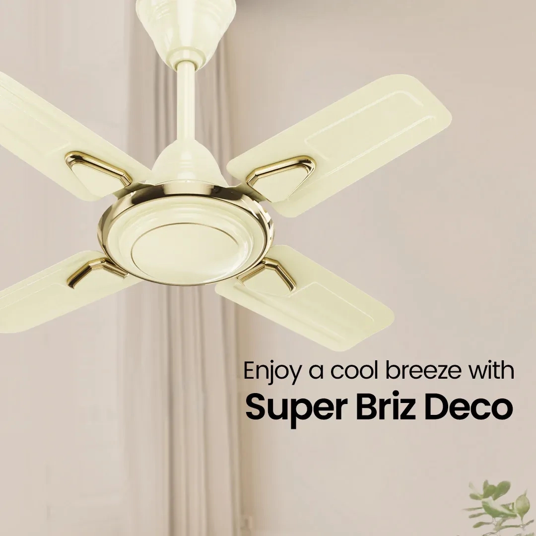 Crompton Surebreeze Super Briz Deco | Ceiling Fan - Briken Ivory by Crompton : Colours available: Ivory 7 5