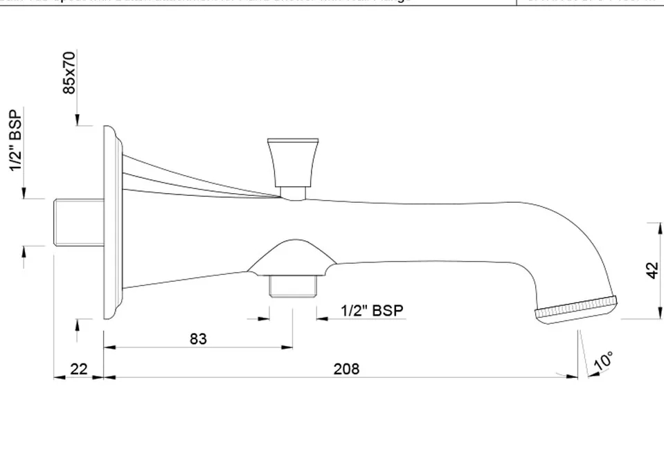 Bath Tub Spout With Button Attachment Chrome SPJ-CHR-7463PM by Jaquar : Colours available: Chrome 1 1
