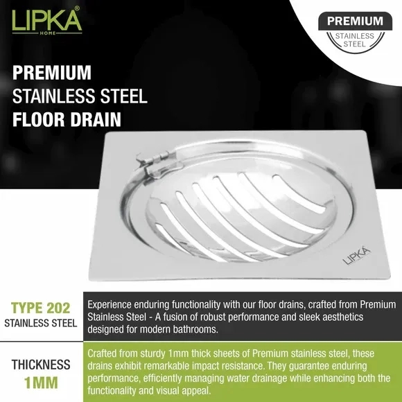 Lipka Eon Square Flat Cut Floor Drain with Classic Jali and Hinge (5 x 5 Inches) 5