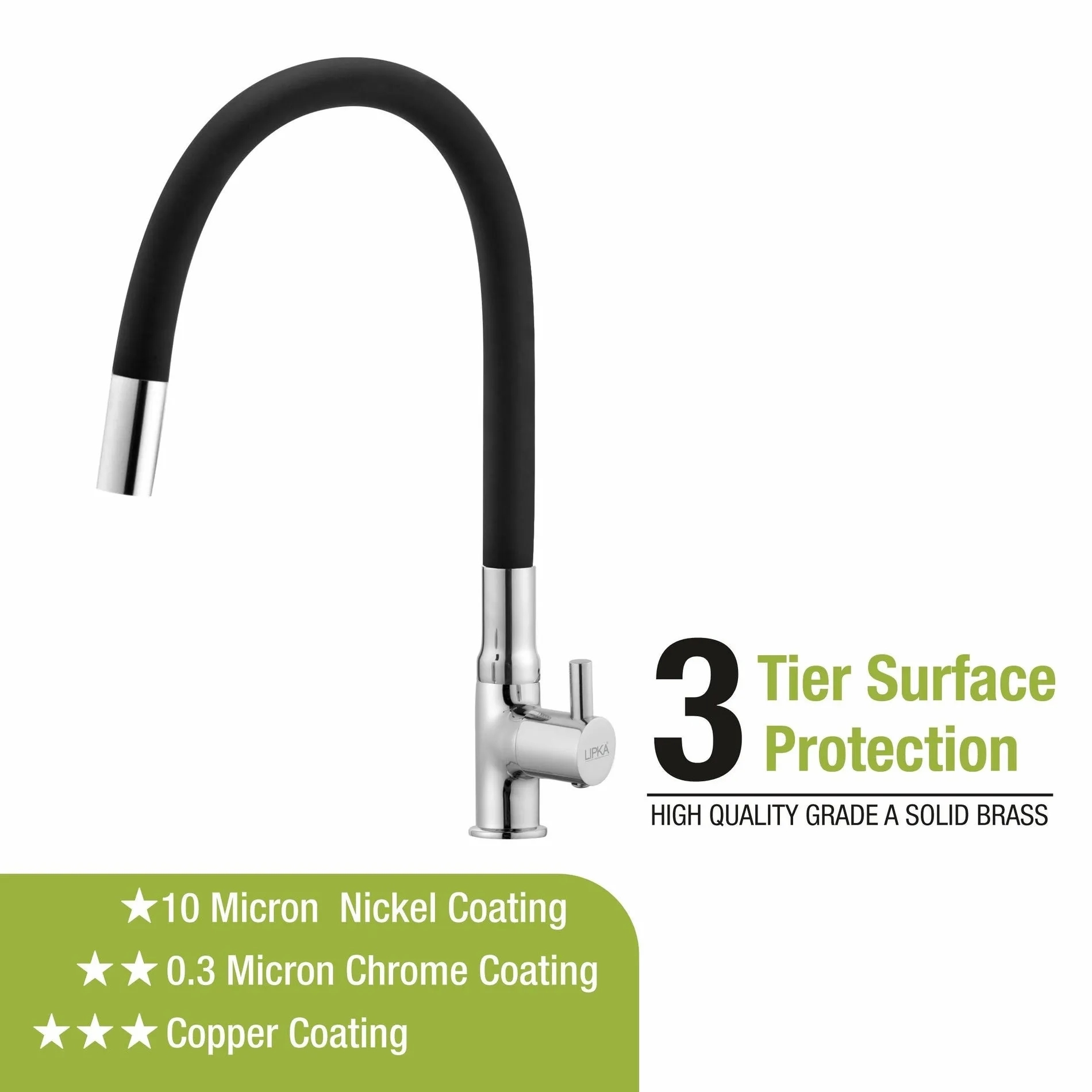 Lipka Kyron Swan Neck Brass Faucet with Flexible Silicone Spout (Black) 4
