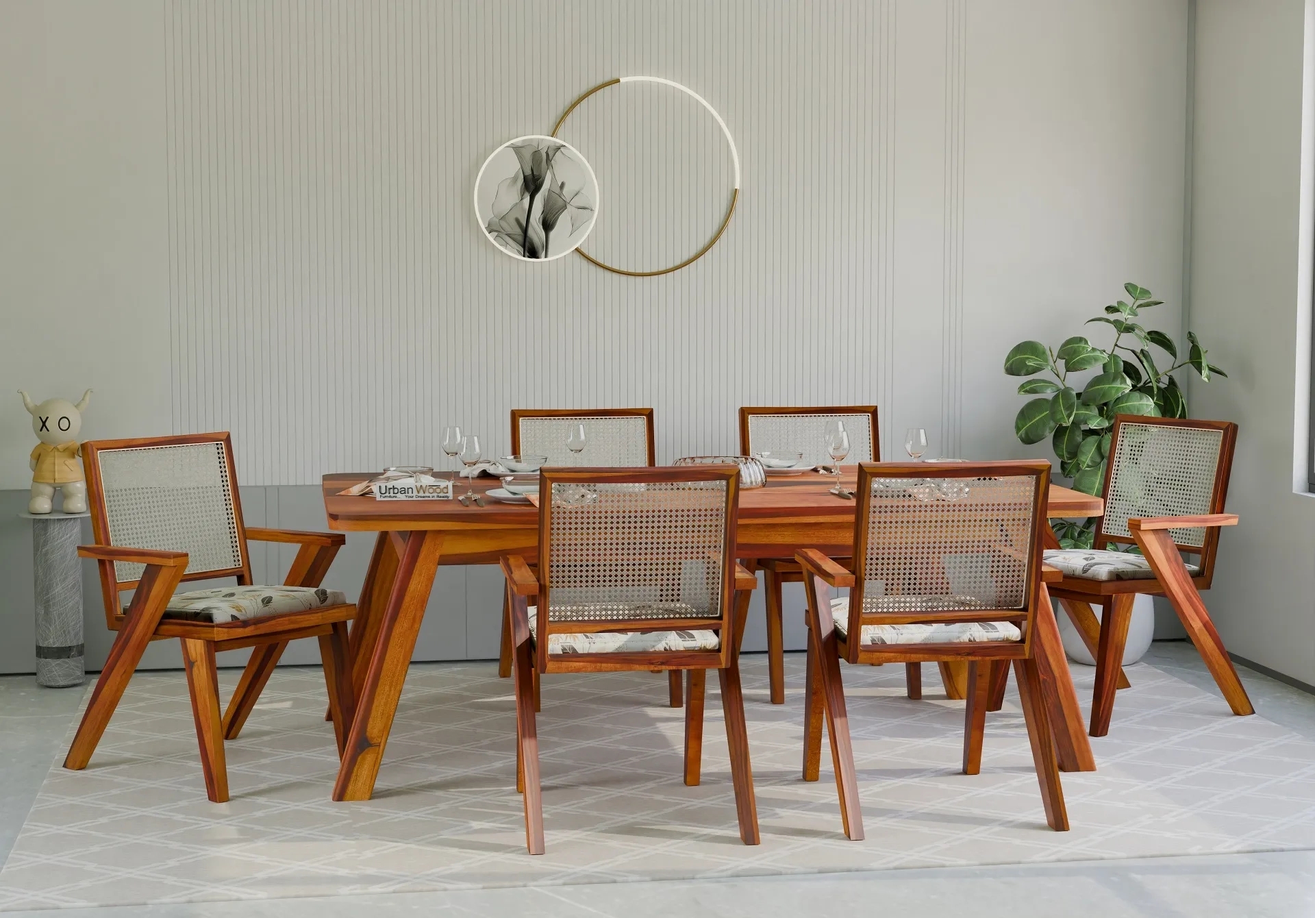 Urbanwood Havana 6-Seater Dining Table Set (Honey Finish)