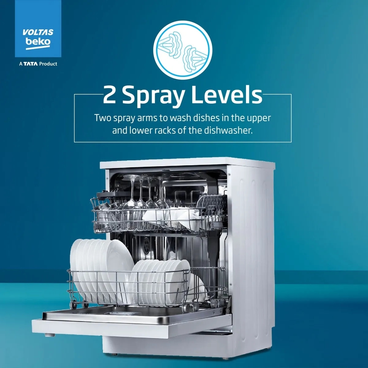 Voltas 14PS Full Size Dishwasher -  Free Standing by Voltas : Colours available: Silver 5 5