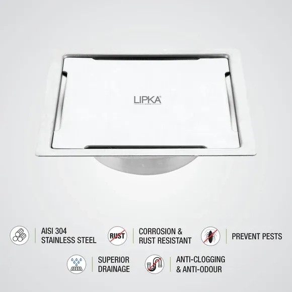 Lipka Yellow Exclusive Square Flat Cut Floor Drain (6 x 6 Inches) with Cockroach Trap 3