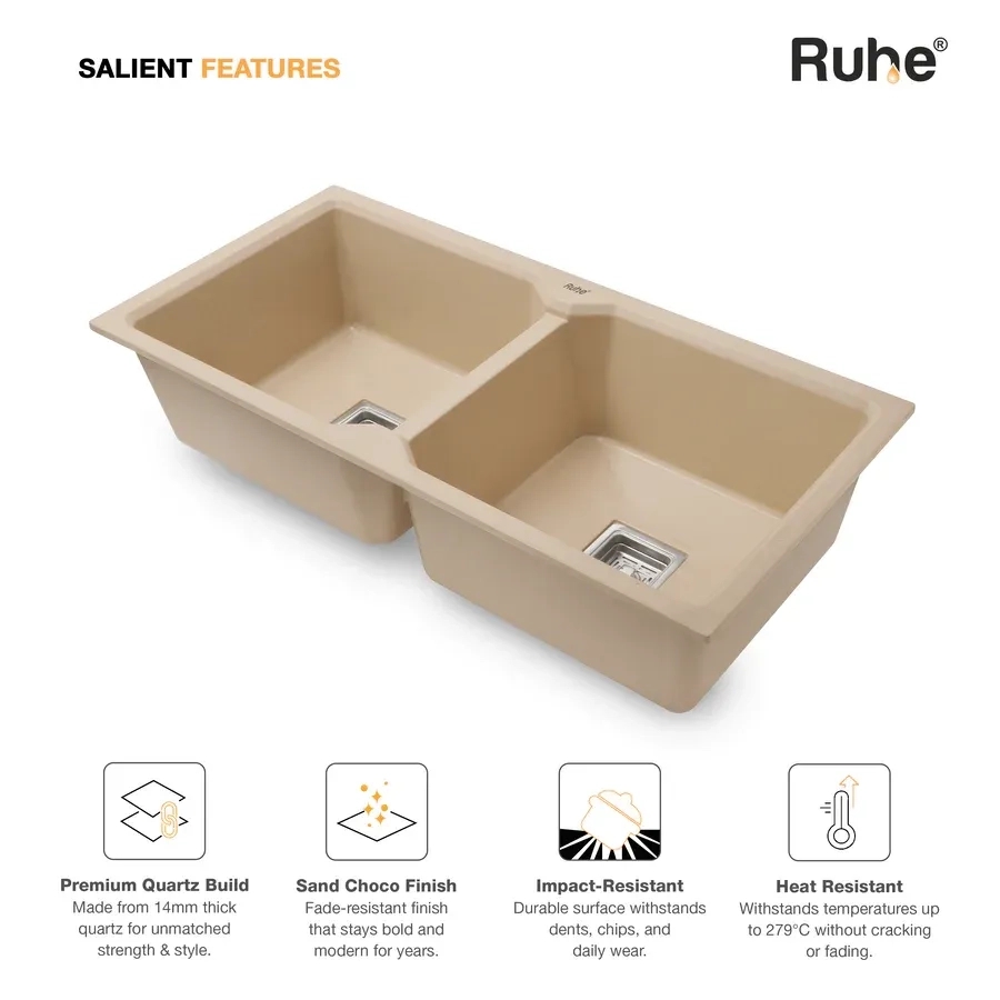 Ruhe Quartz Double Bowl Kitchen Sink 37 X 18 X 9 Inches - Tan by Ruhe : Colours available: Tan 9 3