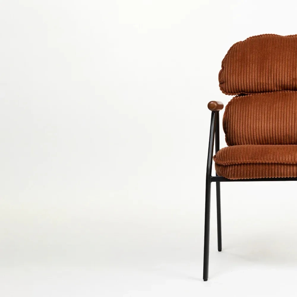 LivingShapes Antho Velvet Dining Chair with Wooden Armrest - Coppery Red by Living Shapes : Colours available: DarkRed 2 6