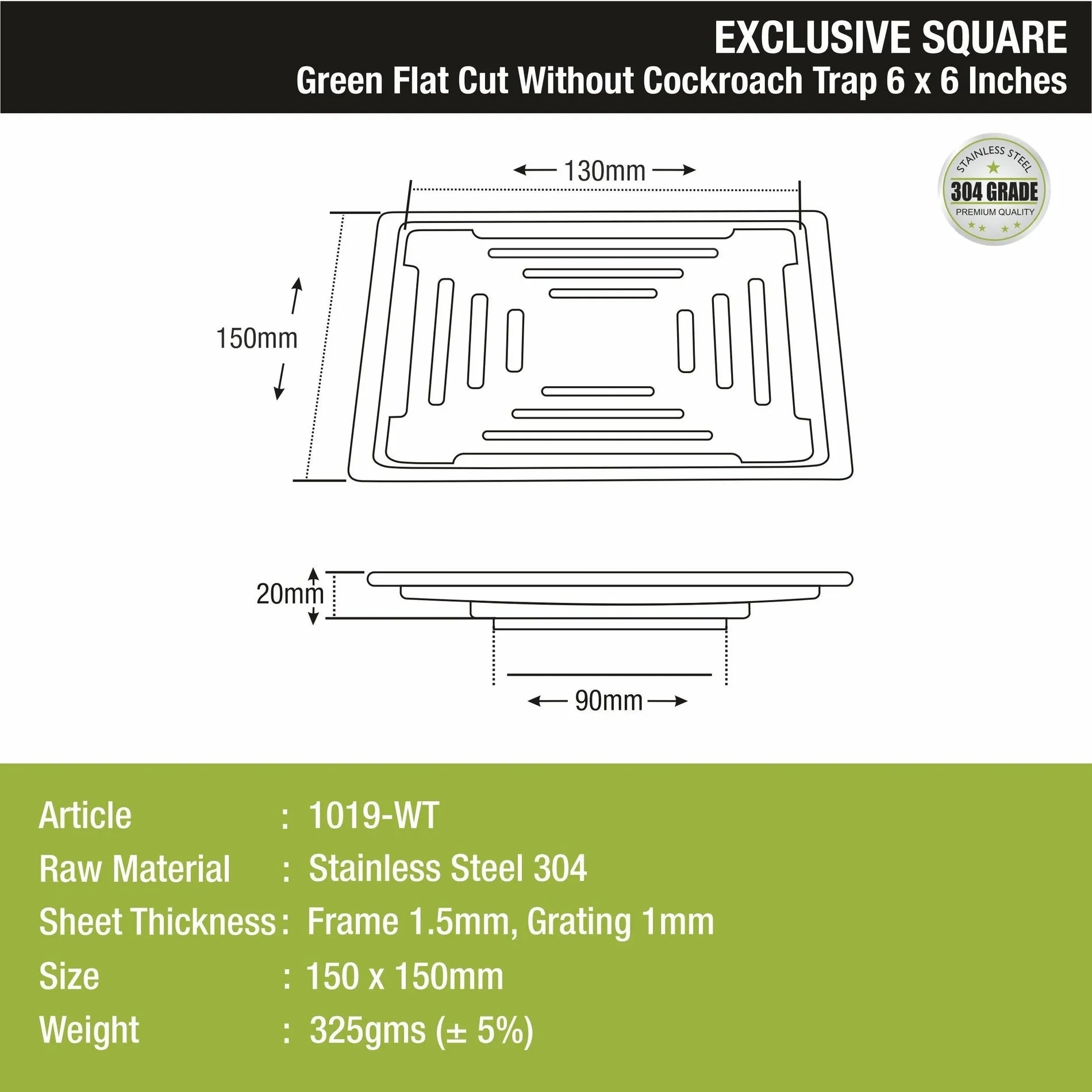 Lipka Green Exclusive Square Flat Cut Floor Drain (6 x 6 Inches) 1