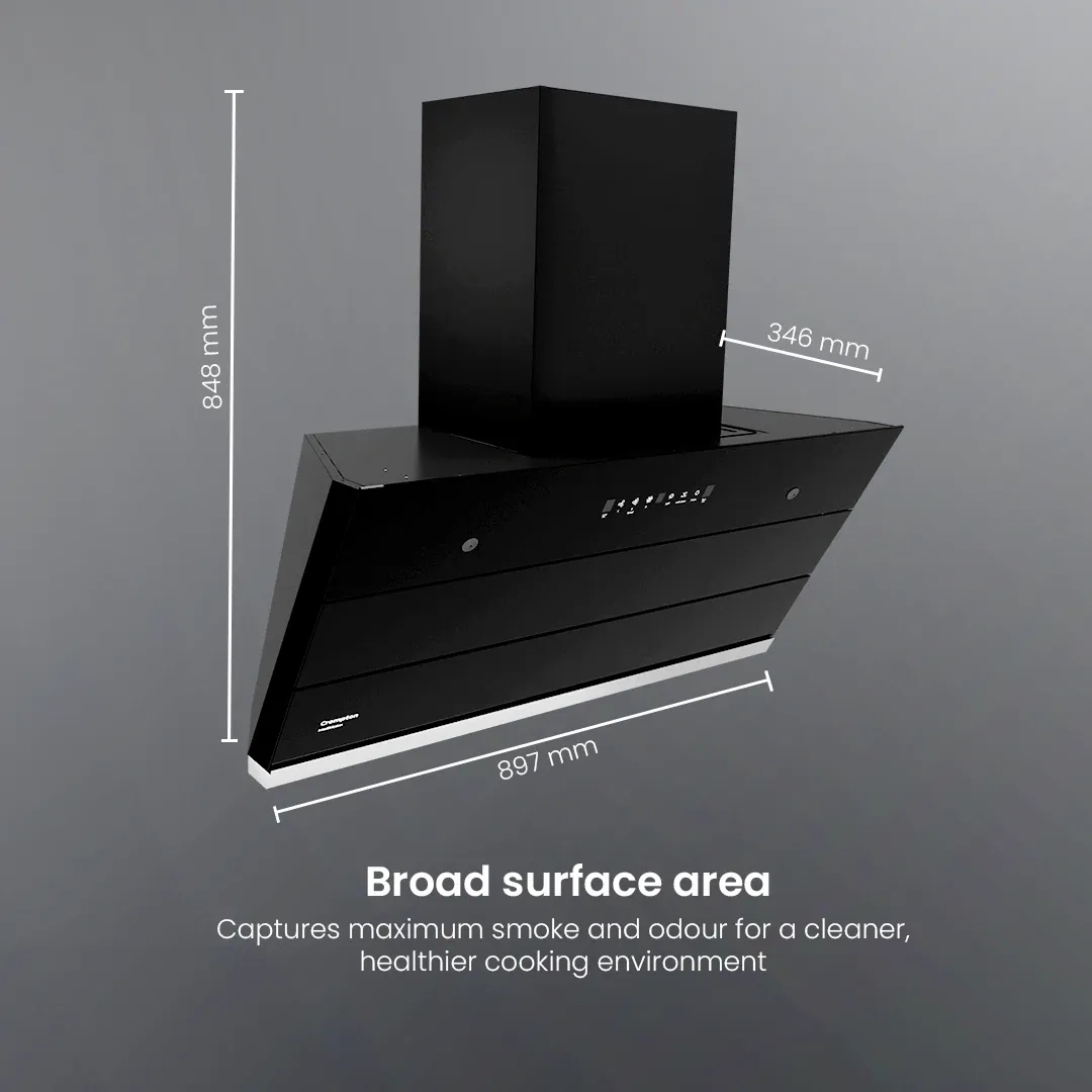 Crompton IntelliMotion Inclined 90cm Filterless Chimney by Crompton : Colours available: Black 13 7