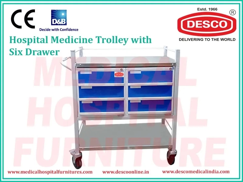 Desco Medicine Trolley with Six Drawer by Desco : Colours available: Silver, Blue