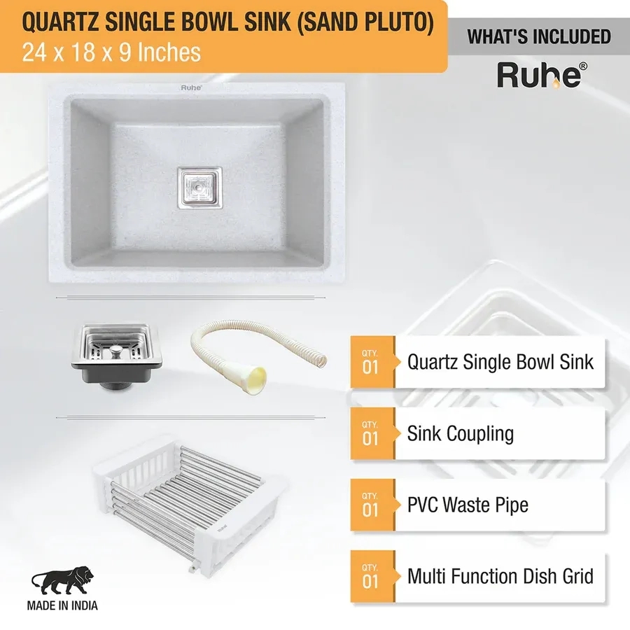 Ruhe Quartz Single Bowl Kitchen Sink 24 X 18 X 9 Inches - Chrome by Ruhe : Colours available: Chrome 1 5