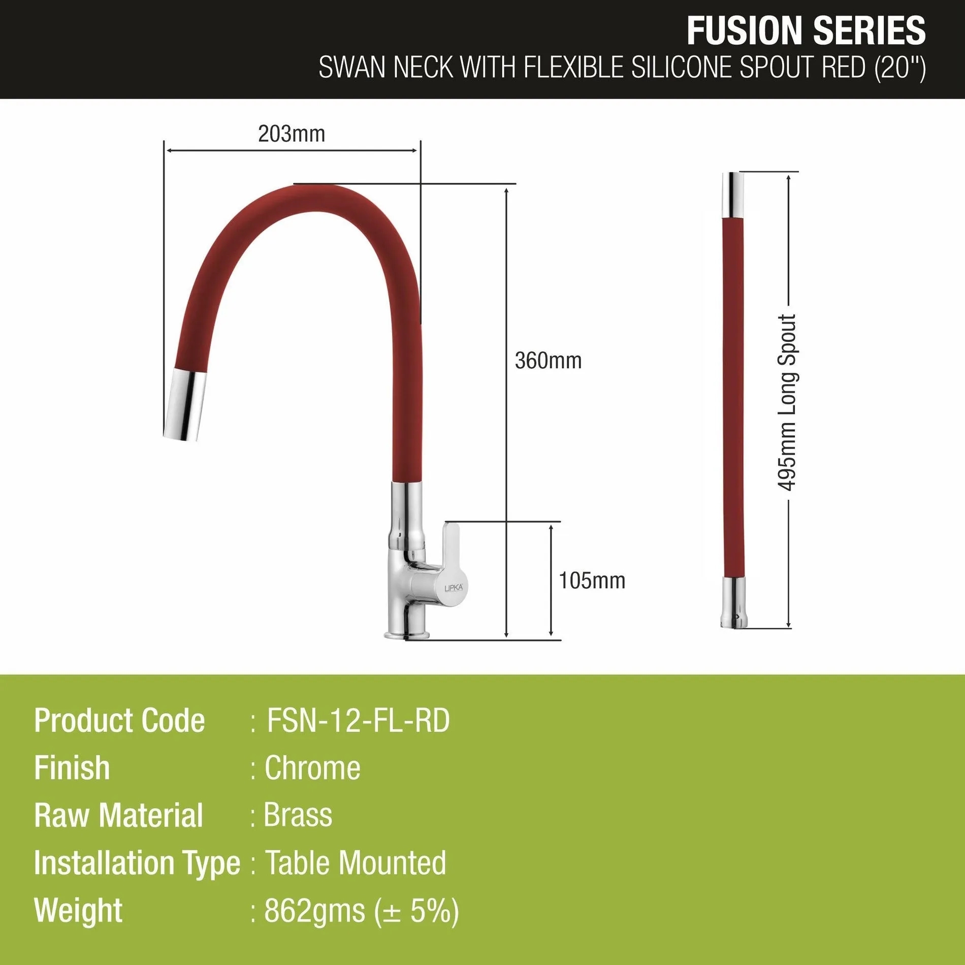 Lipka Fusion Swan Neck Brass Faucet with Flexible Silicone Spout (Red) 5