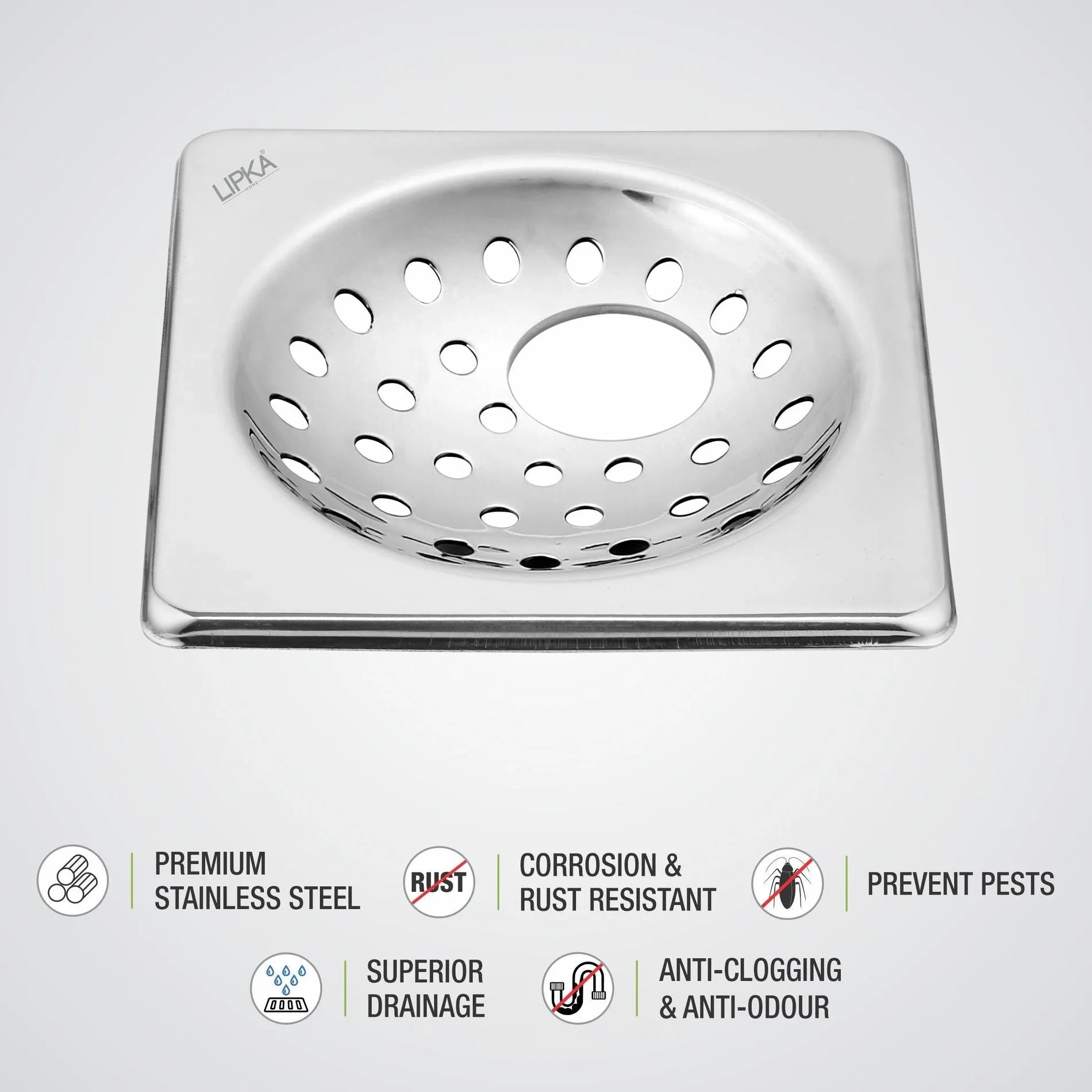 Lipka UNO Square Floor Drain (5 x 5 Inches) with Hole 2