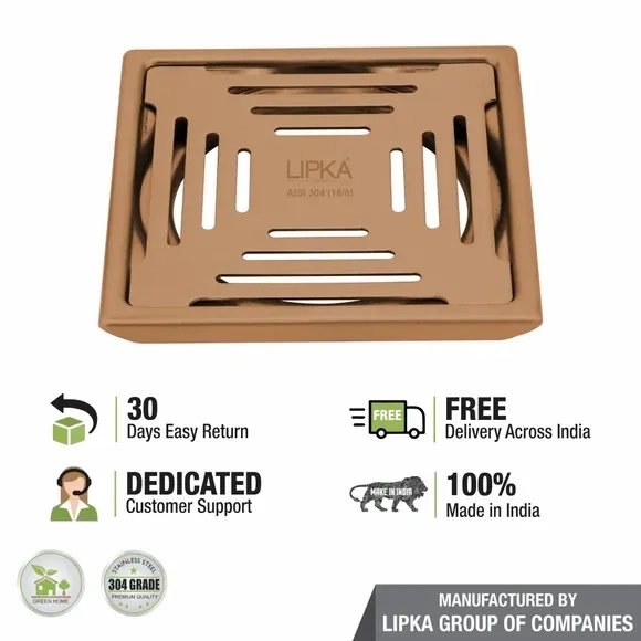 Lipka Green Exclusive Square Floor Drain in Antique Copper PVD Coating (5 x 5 Inches) 3