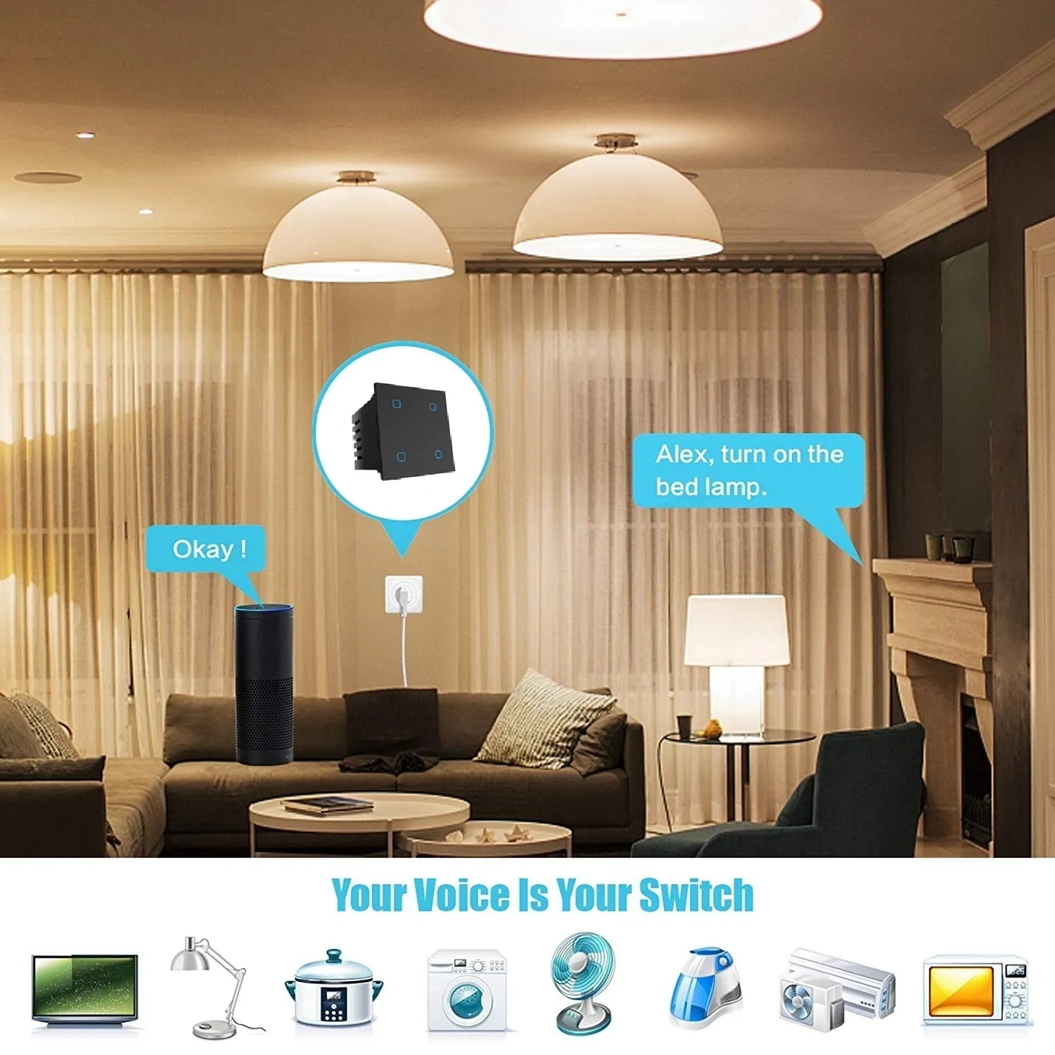 Homemate Wi-Fi 4 Gang Smart Touch Switch - White by Homemate : Colours available: White 5 1