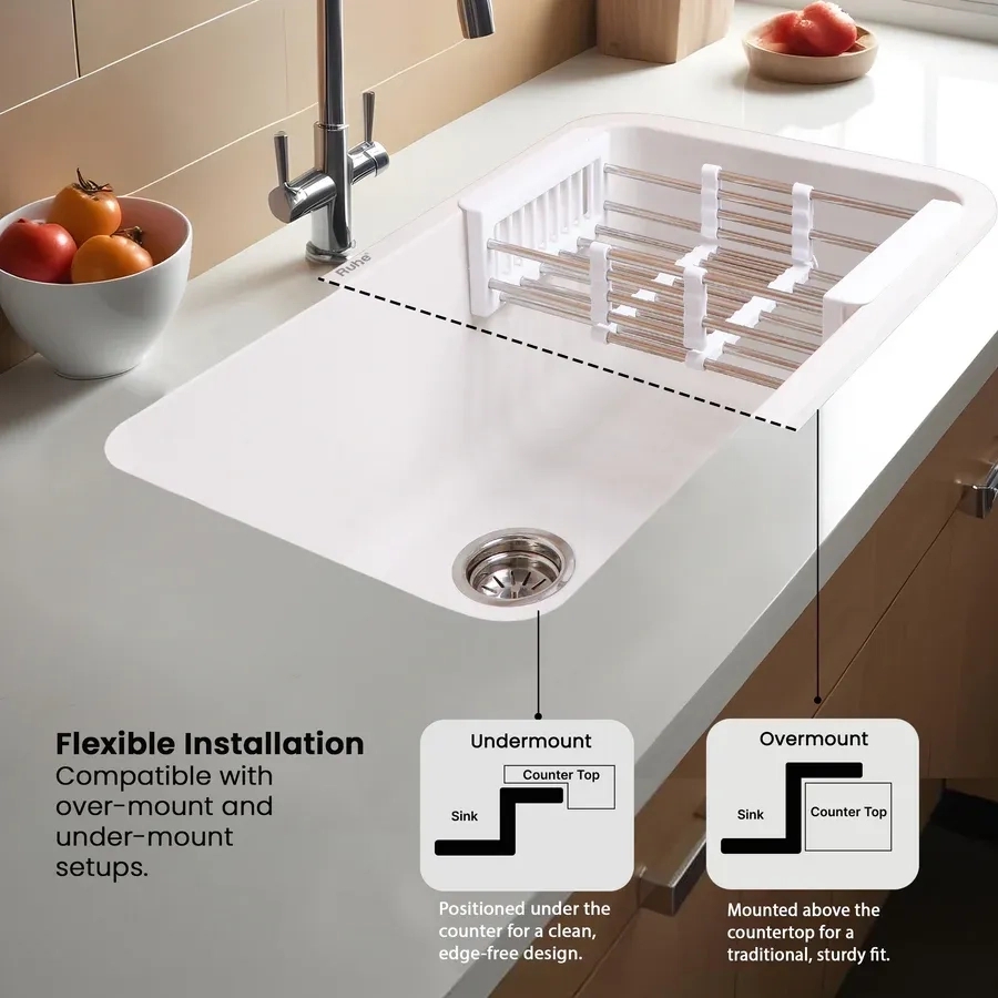 Ruhe Quartz Single Bowl Kitchen Sink 31 X 19 X 9 Inches - White by Ruhe : Colours available: White 3 6